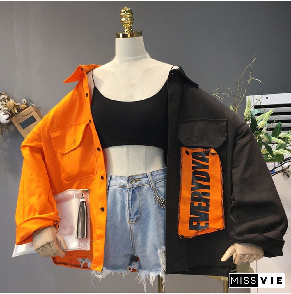 Oversize Patchwork Jacket Women Spring Autumn New Arrival Outwear Coat Hip Hop Streetwear Loose BF Style Jackets