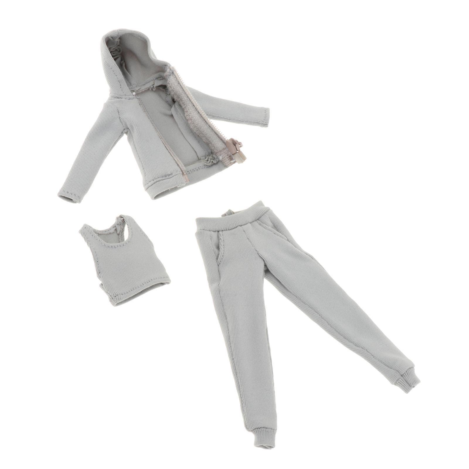 3x 1/12 Scale Hoodie Pants And Vest Costume For 6 Inch Female Action Figures Gray