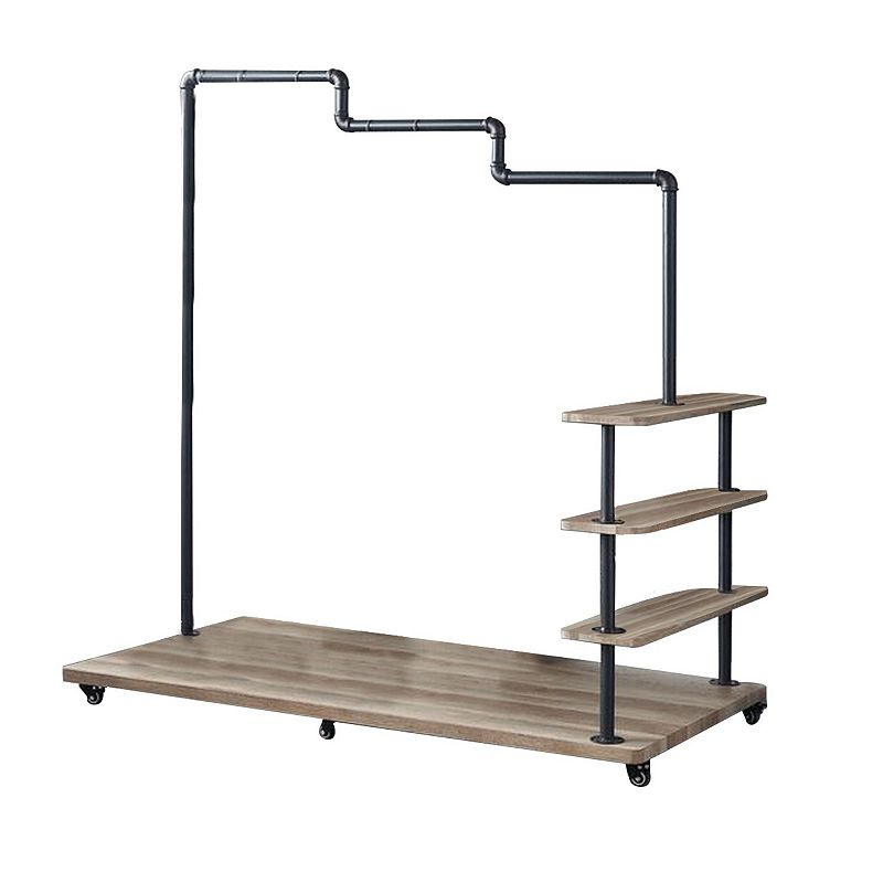 Hanger Rack with Pipe Design Tubular Frame and Casters， Brown