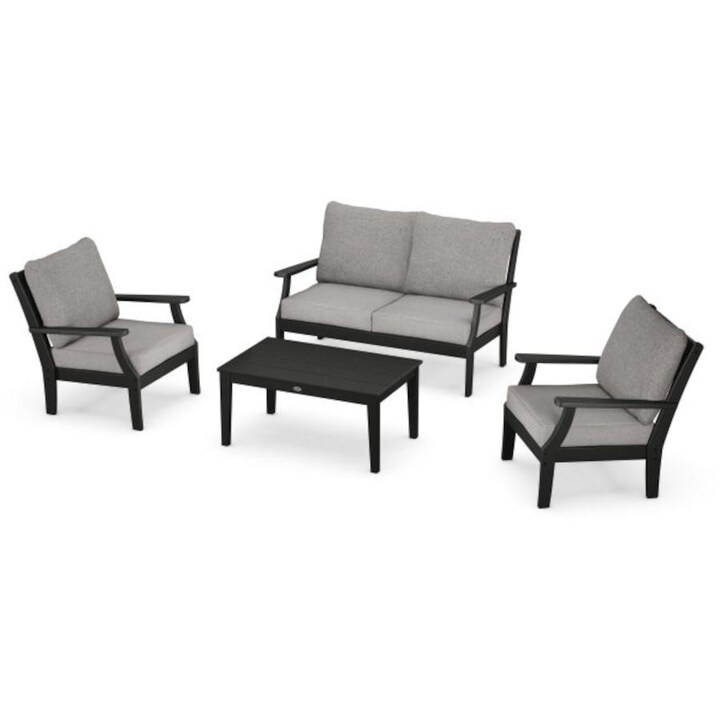 POLYWOOD Braxton 4-Piece Deep Seating Chair Set in Black / Grey Mist