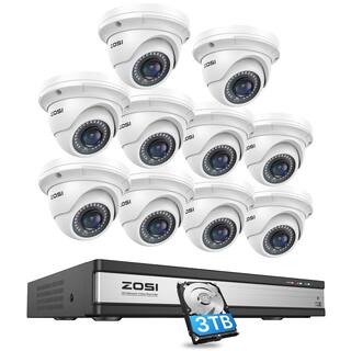 ZOSI 4K 16-Channel POE 3TB NVR Security Camera System with 10-Wired 5MP Outdoor IP Dome Surveillance Cameras 16DK-4285W10-30-US-A2