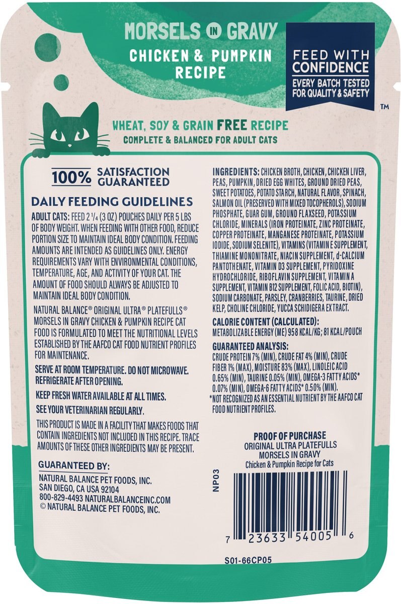 Natural Balance Platefulls Chicken and Pumpkin Formula in Gravy Grain-Free Cat Food Pouches