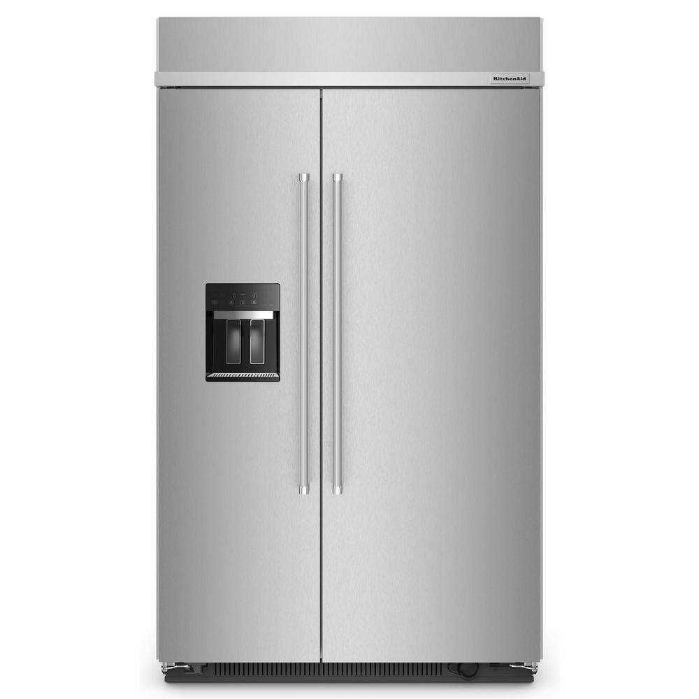 KitchenAid 48 in. W 29.4 cu. ft. Built-In Side by Side Refrigerator in Stainless Steel with PrintShield Finish KBSD708MPS