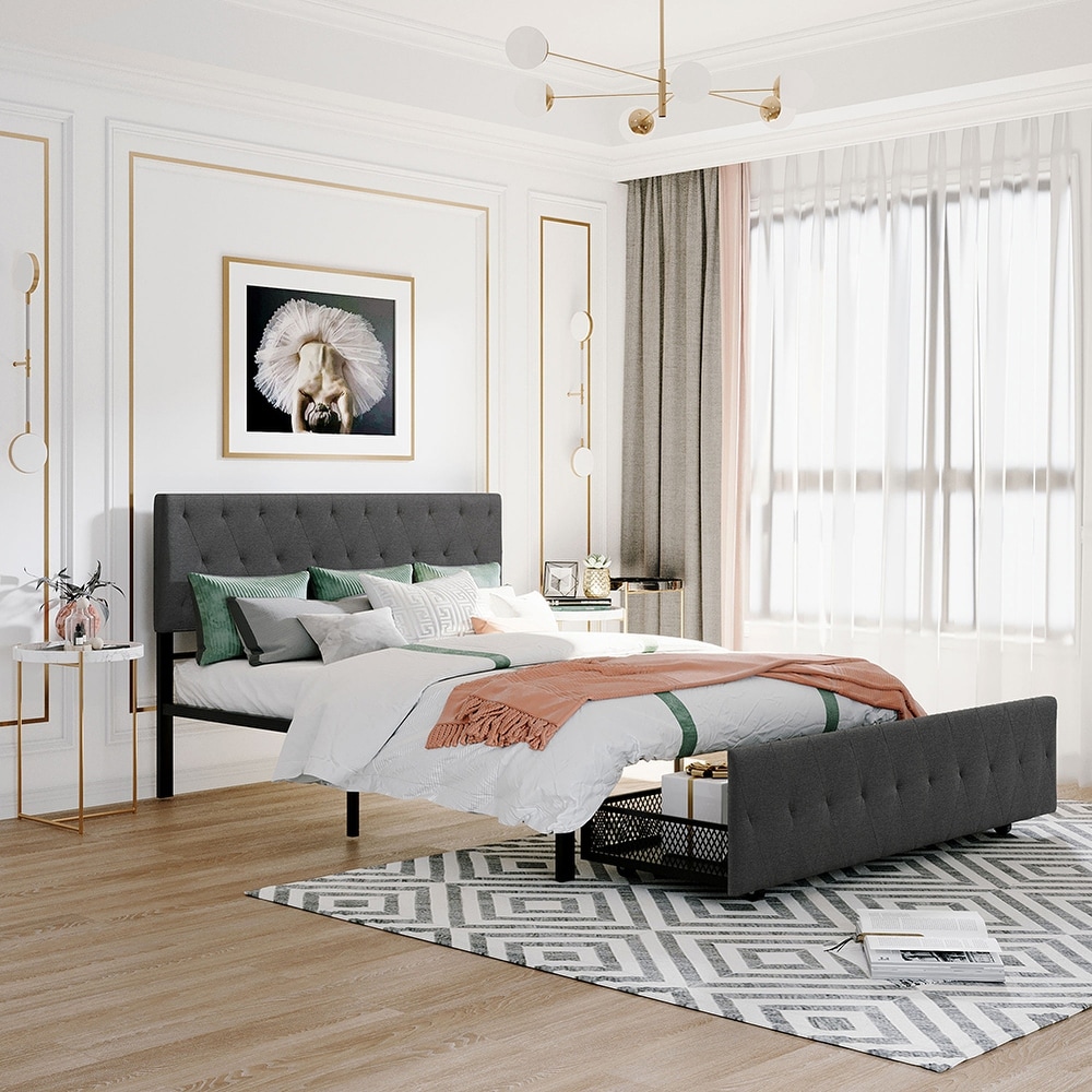 Elegant Design Metal Storage Platform Bed with a Big Drawer