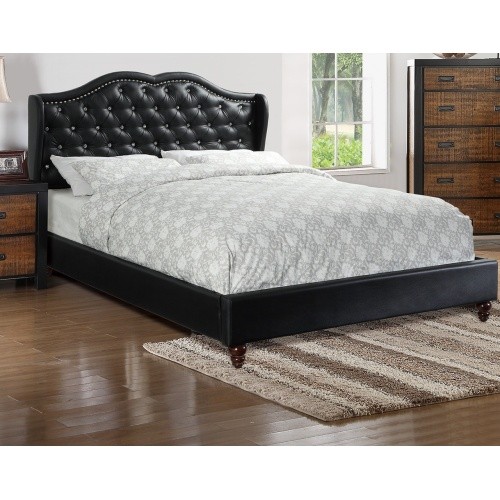 Queen Size Bed 1pc Bed Set Black Faux Leather Upho...