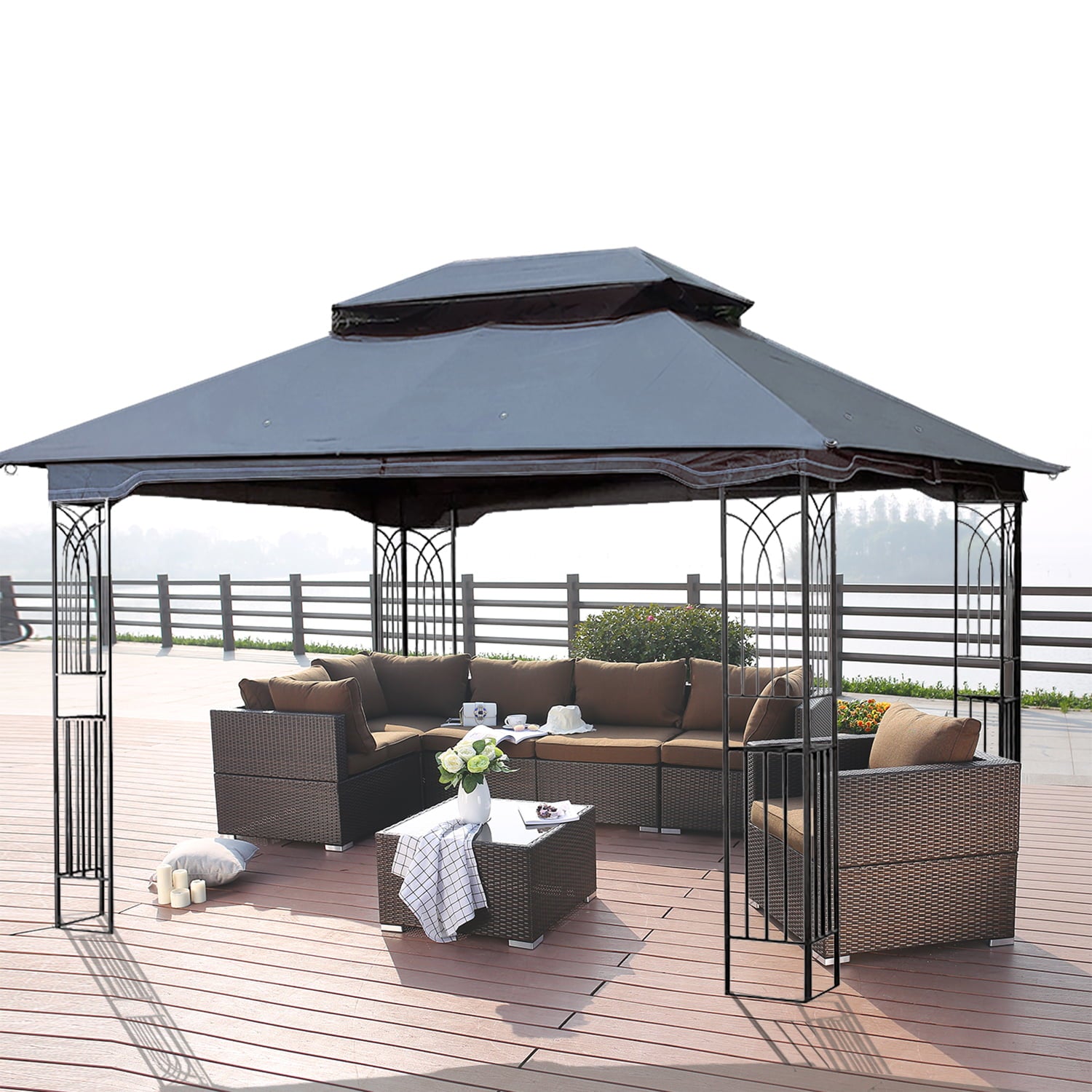 Unique Choice 13 x 10 ft Outdoor Patio Gazebo Canopy Tent with Mesh, Gray