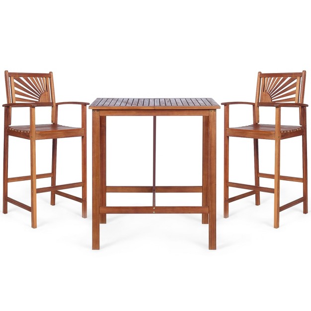 Tangkula 3 piece Dining Table Set Acacia Wooden Table amp Chair Set For Outdoor amp Indoor Natural