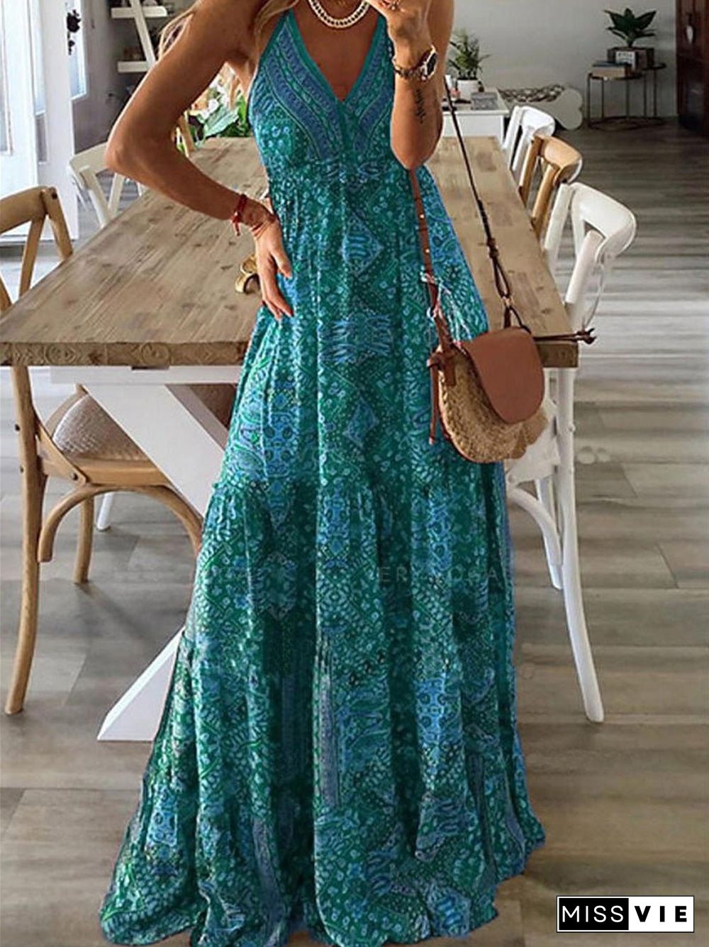 Women'S Dresses Bohemian Print Sling Sleeveless Dress