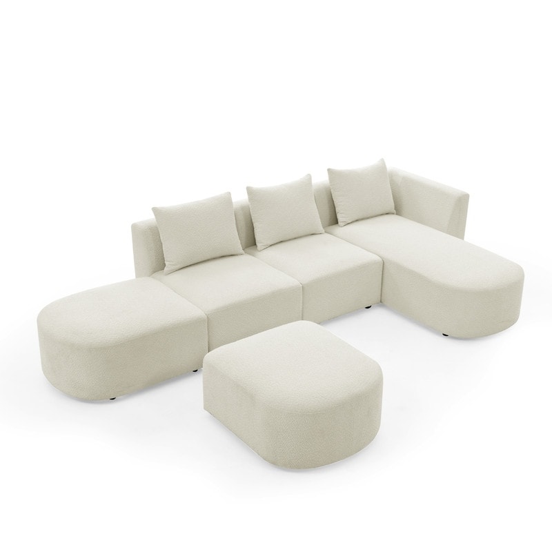 Modular Sectional Sofa  4 Seat Sofa Loop Yarn Fabric L Shaped Couch with Left/Right Chaise and Ottoman for Living Room Bedroom