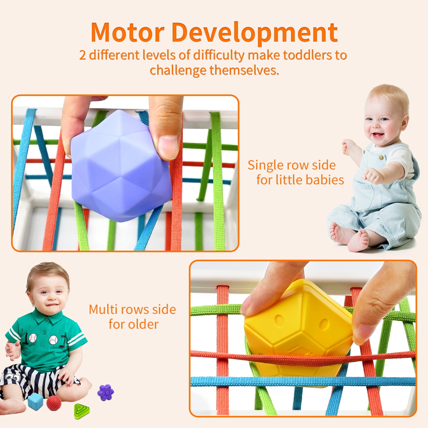 Montessori Baby Toys for 1 Year old Boy Girl Gifts， Shape Sorter Baby Toys 6 12 18 Months Early Learning Sensory Bin with 5 Soft Textured Balls， Toddlers Toy for 1 2 3 Years Old Autistic Children