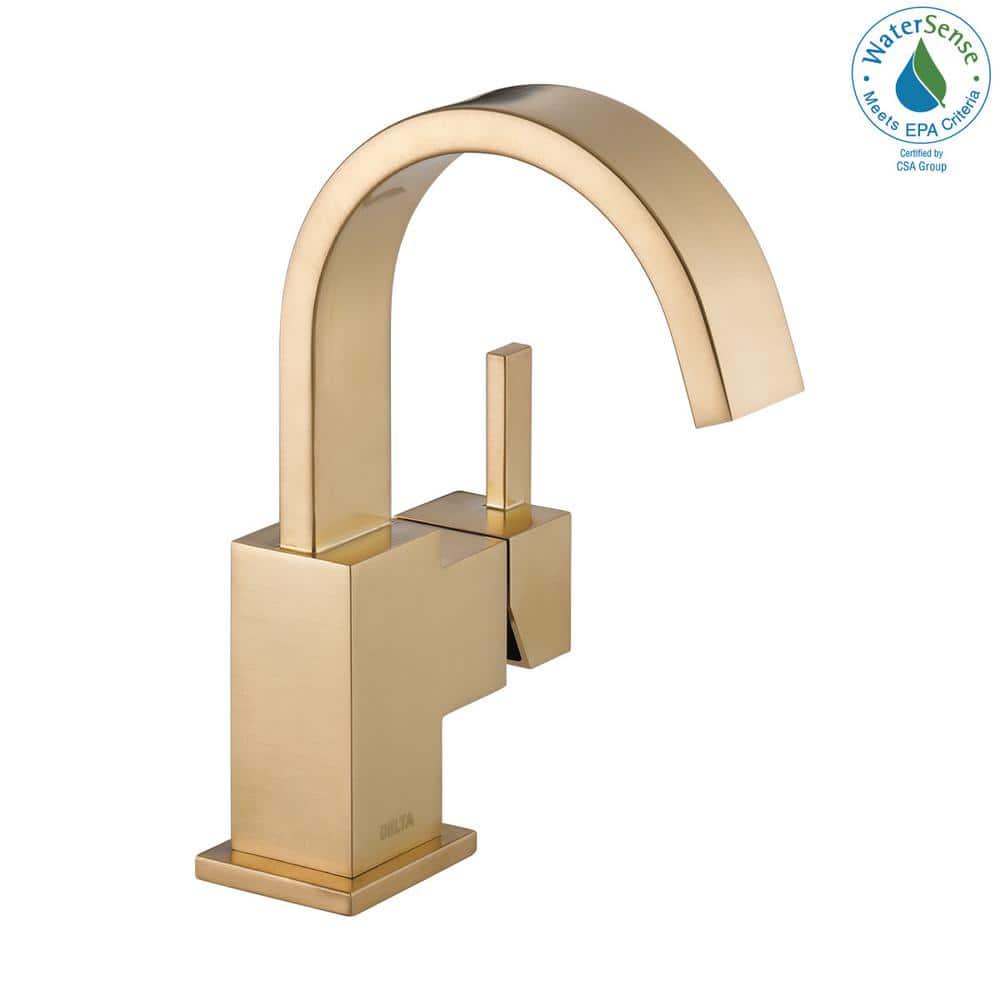 Delta Vero Single Hole SingleHandle Bathroom Faucet with Metal Drain Assembly in Champagne Bronze