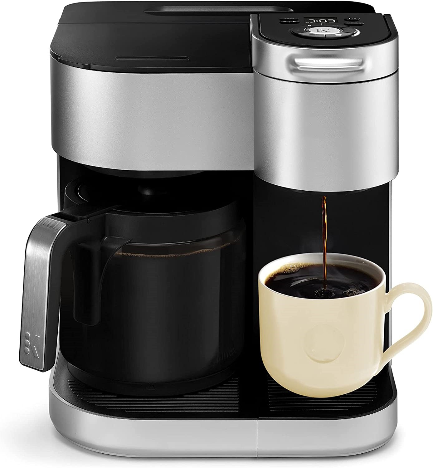 K-Duo Coffee Maker, Single Serve and 12-Cup Carafe Drip Coffee Brewer, Compatible with K-Cup Pods and Ground Coffee, Black