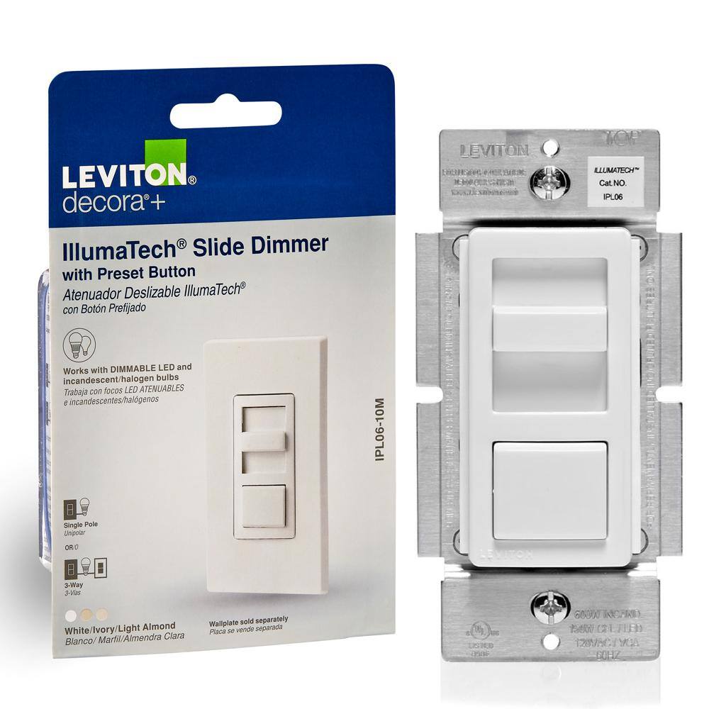 Leviton IllumaTech Slide Dimmer for 150-Watt Dimmable LED 600-Watt IncandescentHalogen WhiteIvoryLight Almond R60-IPL06-10M