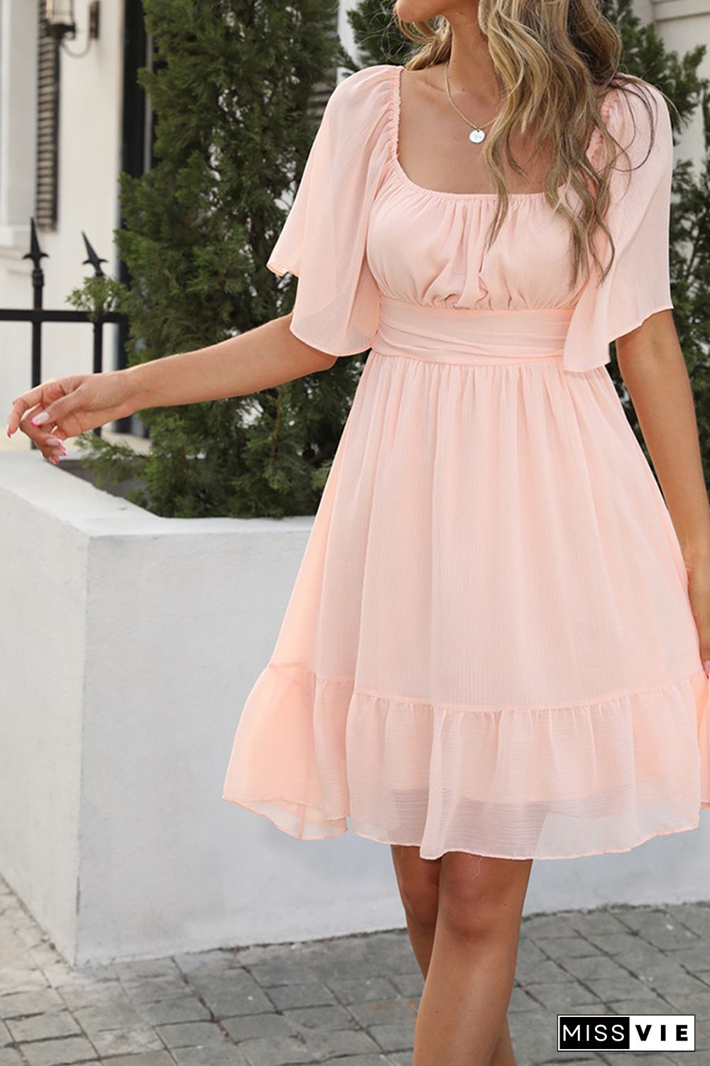 Lace Up Short Sleeve Loose Dress Wholesale