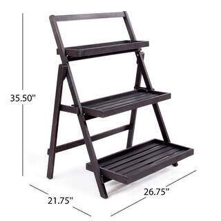 Noble House Cletus Dark Grey Wood Outdoor Patio Plant Stand 17036