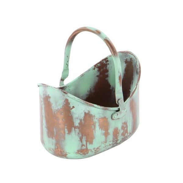 Copper Metal Patina Tulip Style Bucket Indoor Outdoor Planter with Stationary Handles (Set of 3)