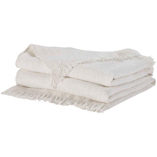 Stone Washed Cotton Indoor Throw Blanket Ivory Nicole Curtis