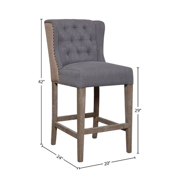 Abel Two-Toned Performance Linen Wingback Barstool， Jute and Light Grey - N/A