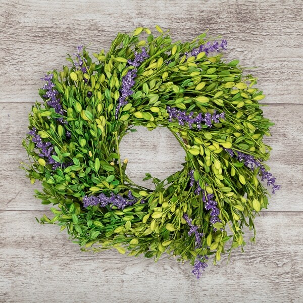 Purple Lavender and Green Foliage Artificial Spring Wreath 11 Unlit