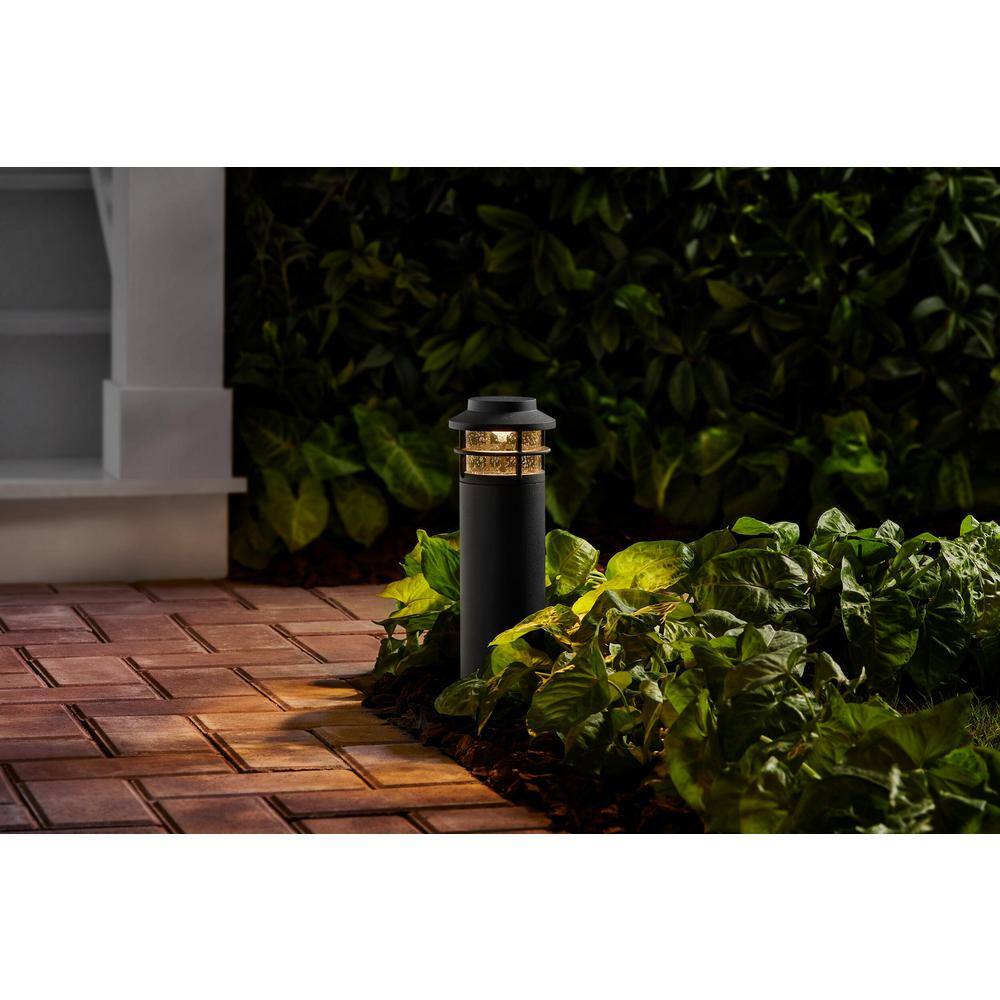 Hampton Bay Marion 12''H Black Low Voltage LED Bollard Path Light with Seeded Glass LBW1501LM-01