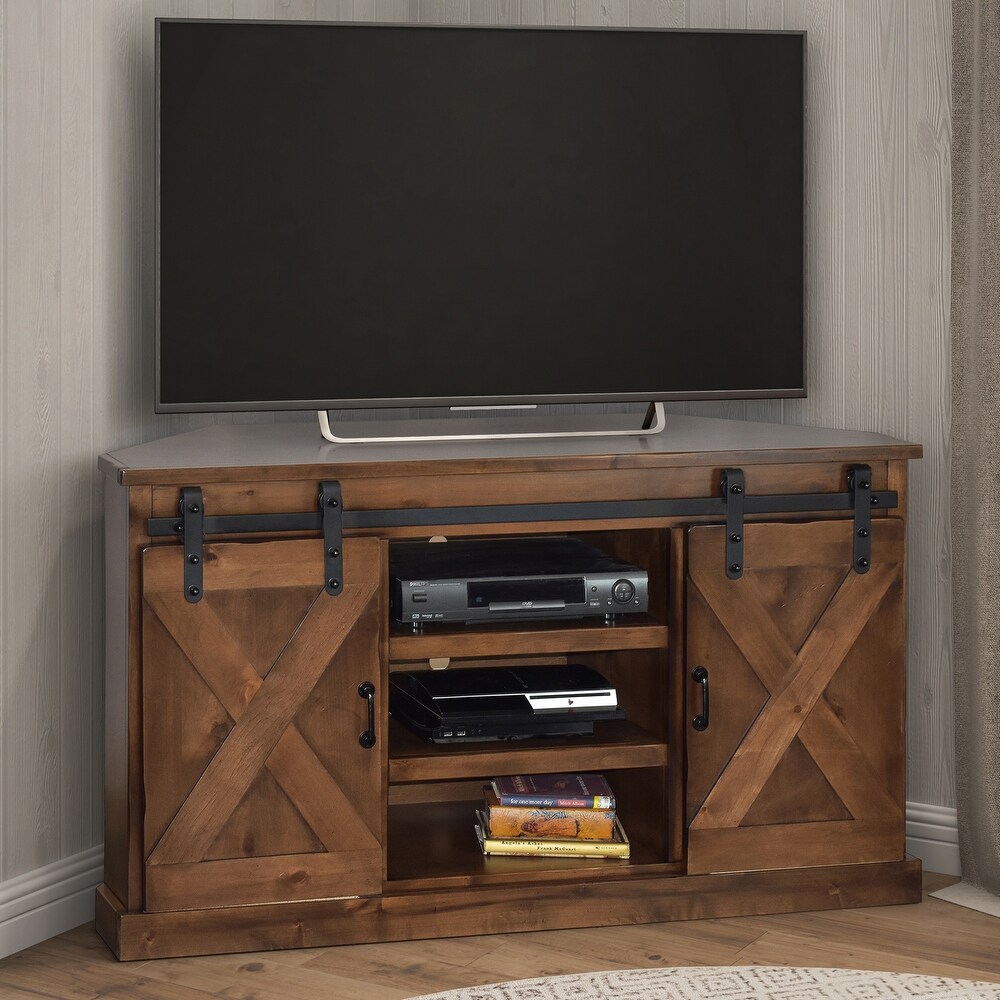 Bridgevine Home 66 in. No Assembly Required Aged Whiskey Finish Corner TV Stand