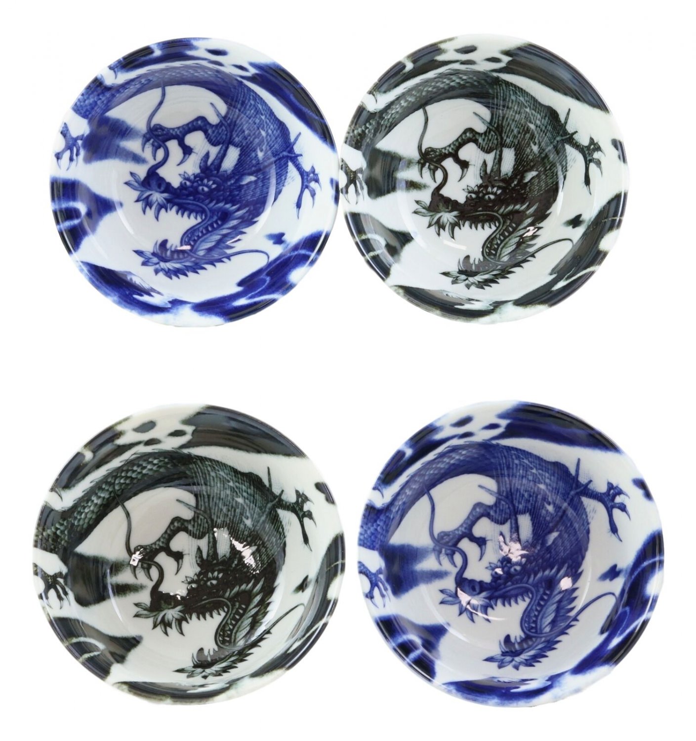 1 Blue And Black Oriental Dragons Ceramic Bowls Pack Of 4 Soup Bowl EBR02