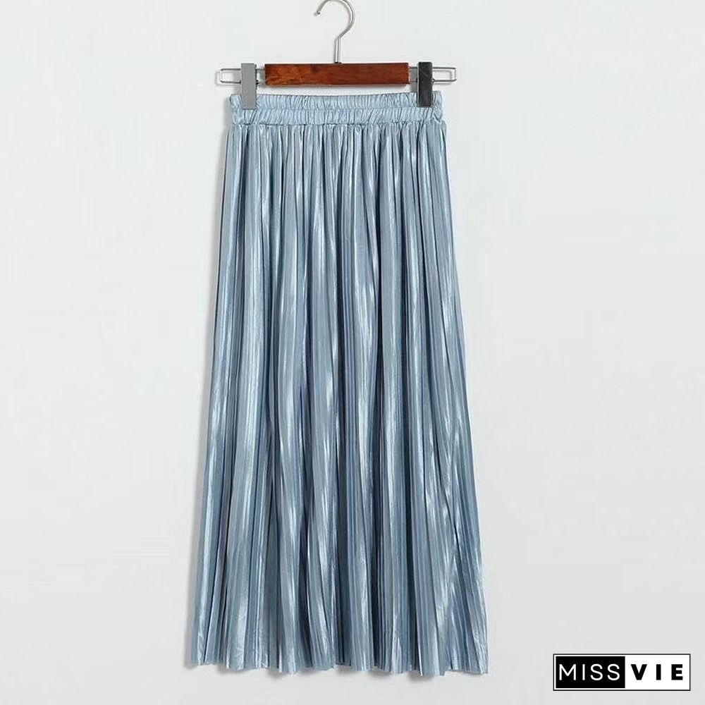 Classic Flowy Chiffon Pleated Midi Skirt Long Length