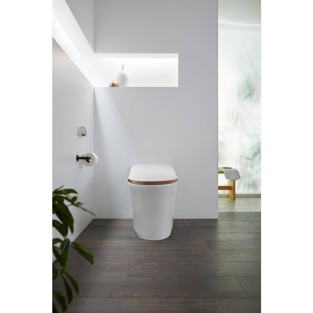 KOHLER Eir Intelligent 1-piece 0.8 GPF Dual Flush Elongated Toilet in. White wSunrise Gold Trim Built in Bidet Seat Included K-77795-0SG