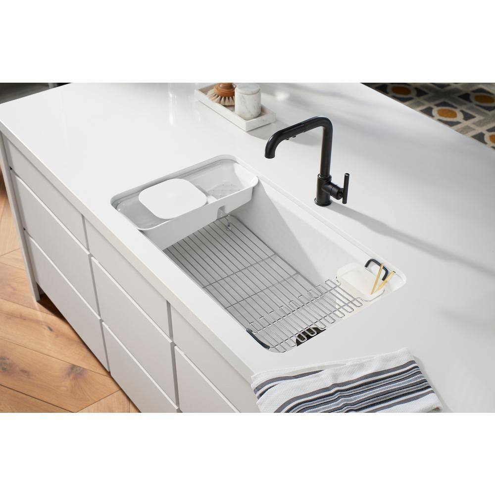 KOHLER Riverby Undermount Cast-Iron 33 in. 5-Hole Single Bowl Kitchen Sink Kit with Accessories in Ice Grey K-5871-5UA3-95