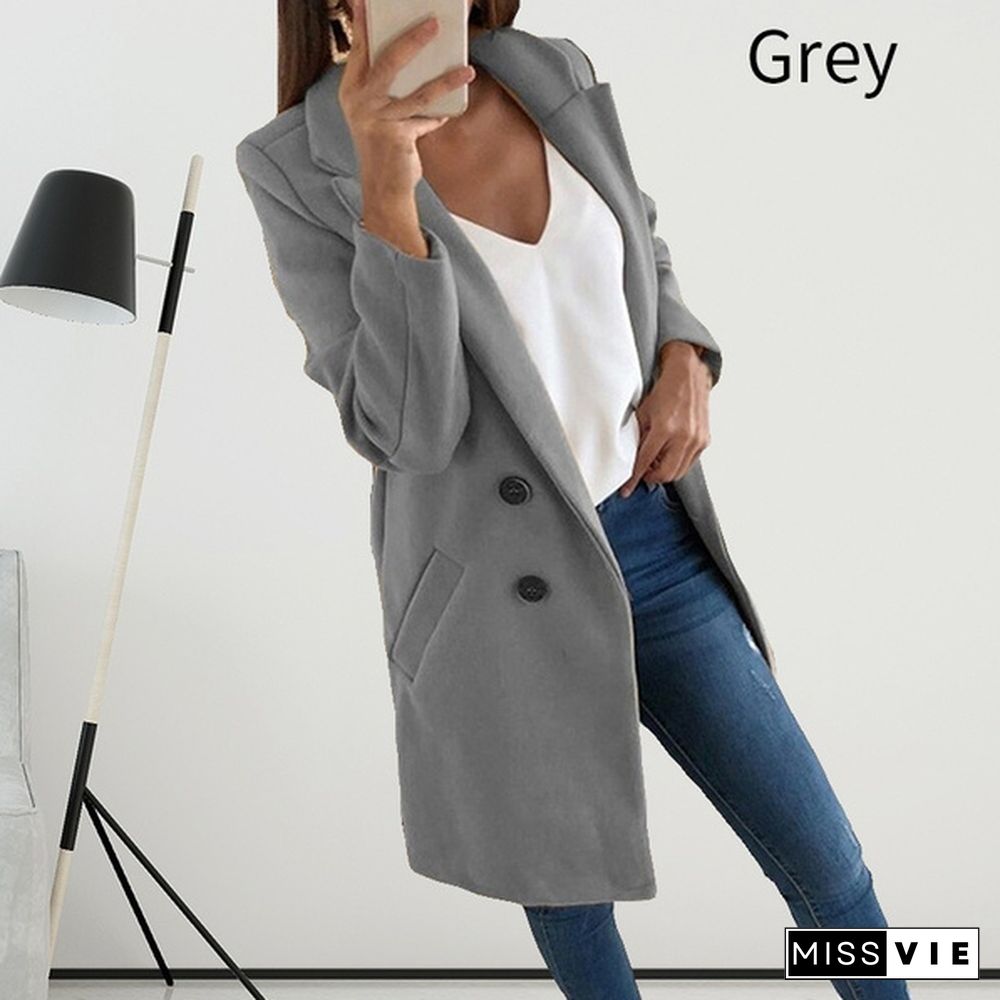 Winter and Autumn Woman Long Wool Coat Solid Color Elegant Blend Coats Slim Fashion Female Long Coat Outerwear Jackets Plus Size S-5XL