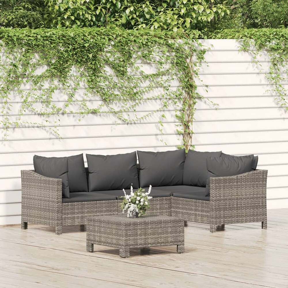 vidaXL 4 Piece Patio Lounge Set with Cushions Gray Poly Rattan
