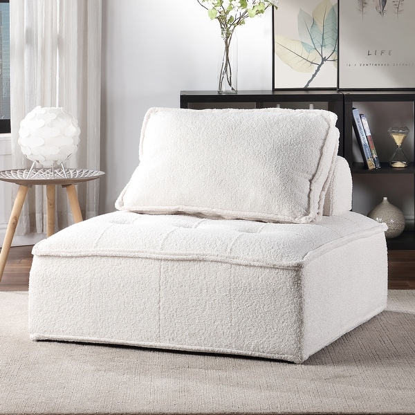 Upholstered Seating Armless Accent Chair Oversized Leisure Sofa Lounge Chair Lazy Sofa Barrel Chair， for Livingroom， White