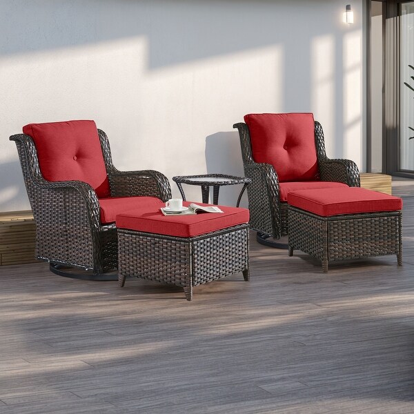 Pocassy 5Piece Outdoor Furniture Set，Swivel chairs with Ottomans