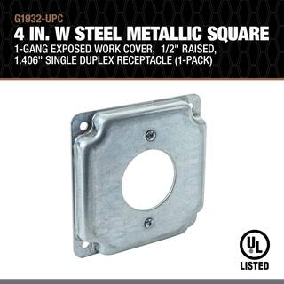 Southwire 4 in. Steel Metallic Square Box Surface Cover Single Duplex Receptacle (1-Pack) G1932-UPC