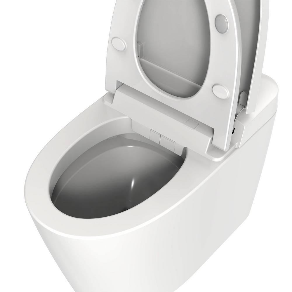 tunuo Elongated Smart Toilet Bidet in White with Auto Flush Remote Control Heated Seat Foot Sensor and Night Light SF-T131049