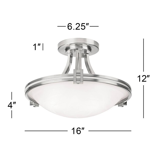 Wide Brushed Nickel 2 light White Marbleized Glass Bowl For Bedroom Kitchen