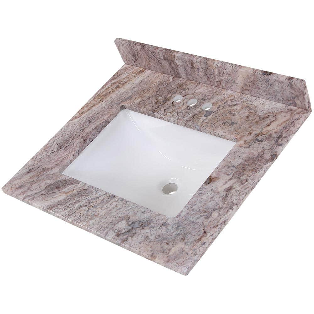 Home Decorators Collection 25 in W x 22 in D Stone Effects Cultured Marble Vanity Top in Cold Fusion with White Sink