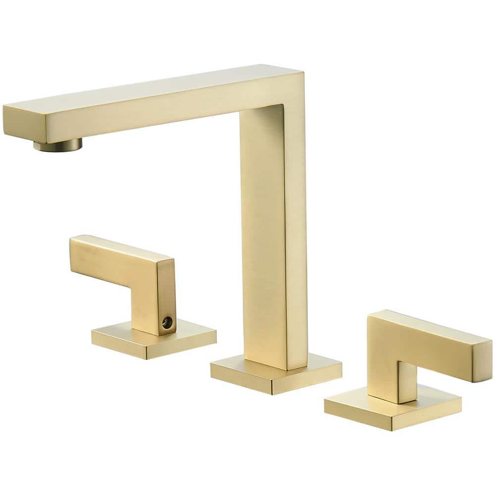 BWE 8 in Widespread Double Handle Bathroom Faucet With Supply Hose in Brushed Gold