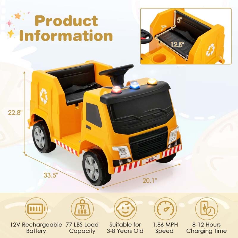 12V Kids Ride On Recycling Trash Truck Battery Powered RC Riding Toy Car with Recycling Accessories