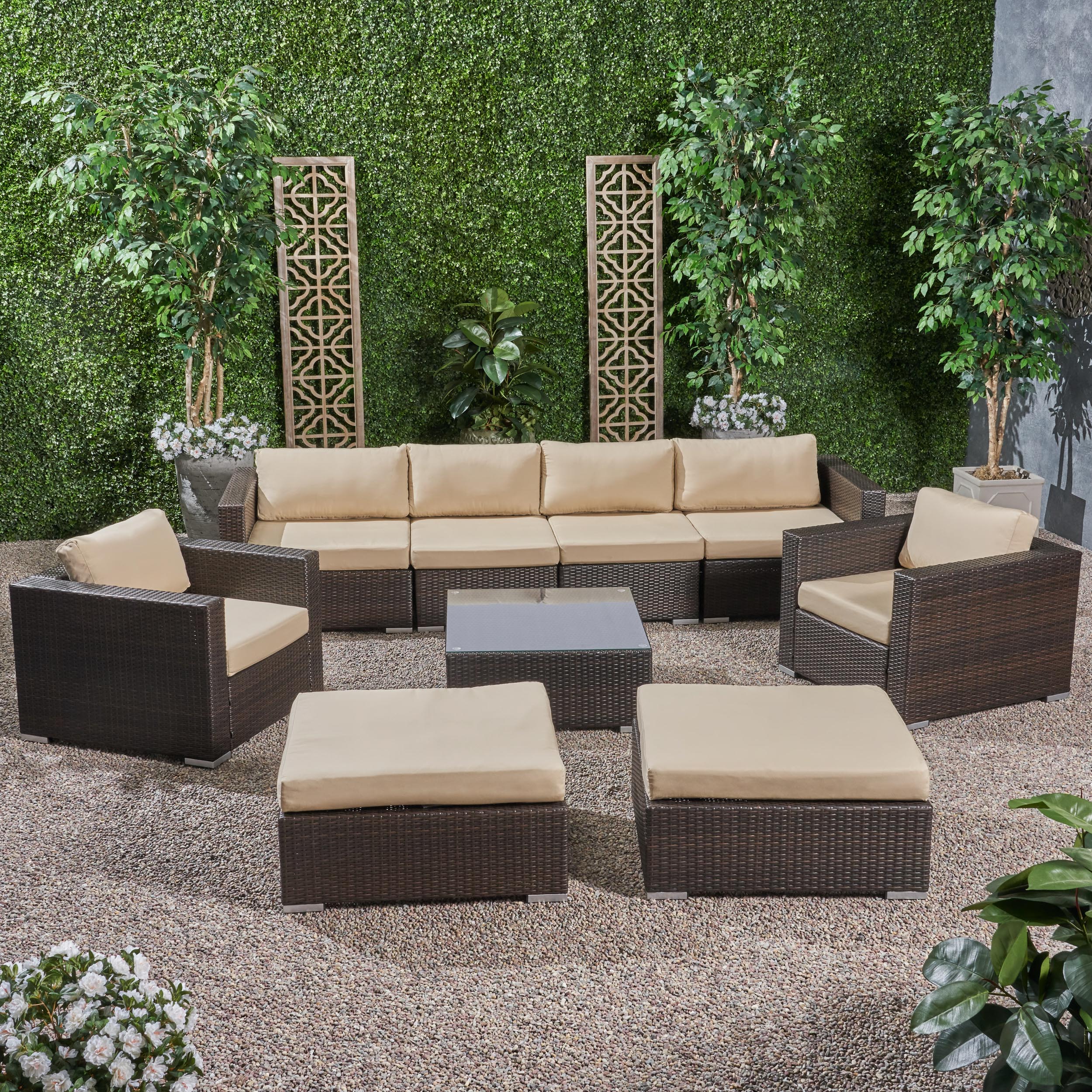 Kyra Outdoor 6 Seater Wicker Modular Sectional Sofa Set with Sunbrella Cushions