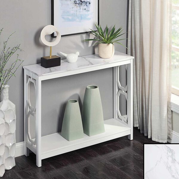 Omega White Faux Marble Console Table with Shelf