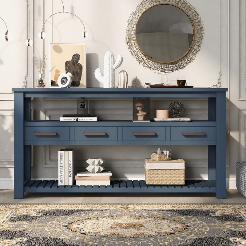 Modern Console Table Entryway Table with 4 Drawers 2 Shelves