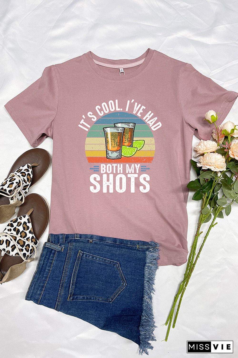 It's Cool I've Had Both My Shots Print Graphic Tees for Women Wholesale Short Sleeve T shirts Top