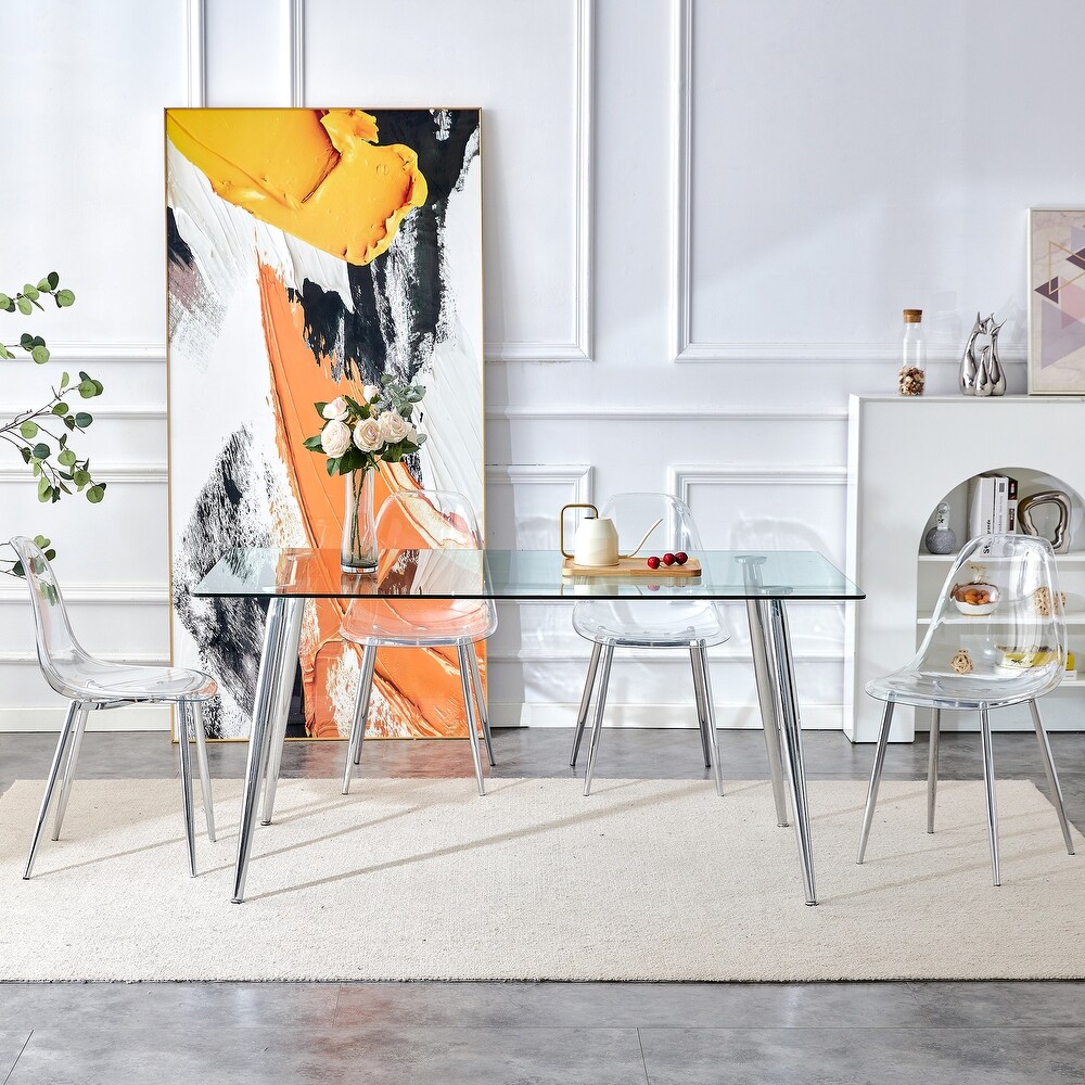 Modern Minimalist Rectangular Glass Dining Table 63\