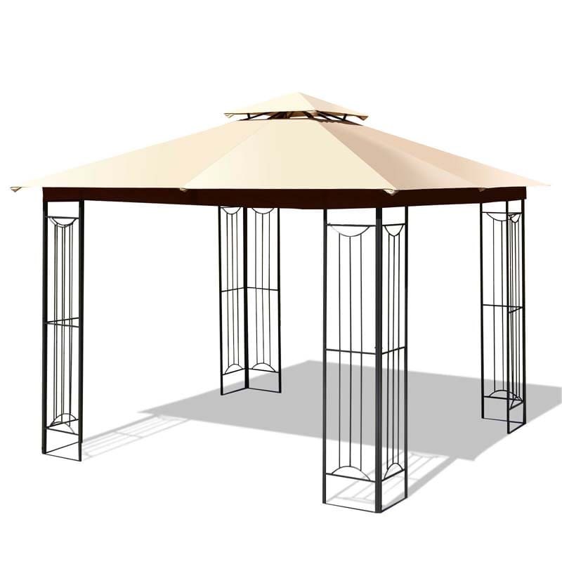 10 x 10 FT Steel Frame Patio Gazebo with 2 Tier Vented Roof, Heavy-Duty Outdoor Canopy Gazebo Tent