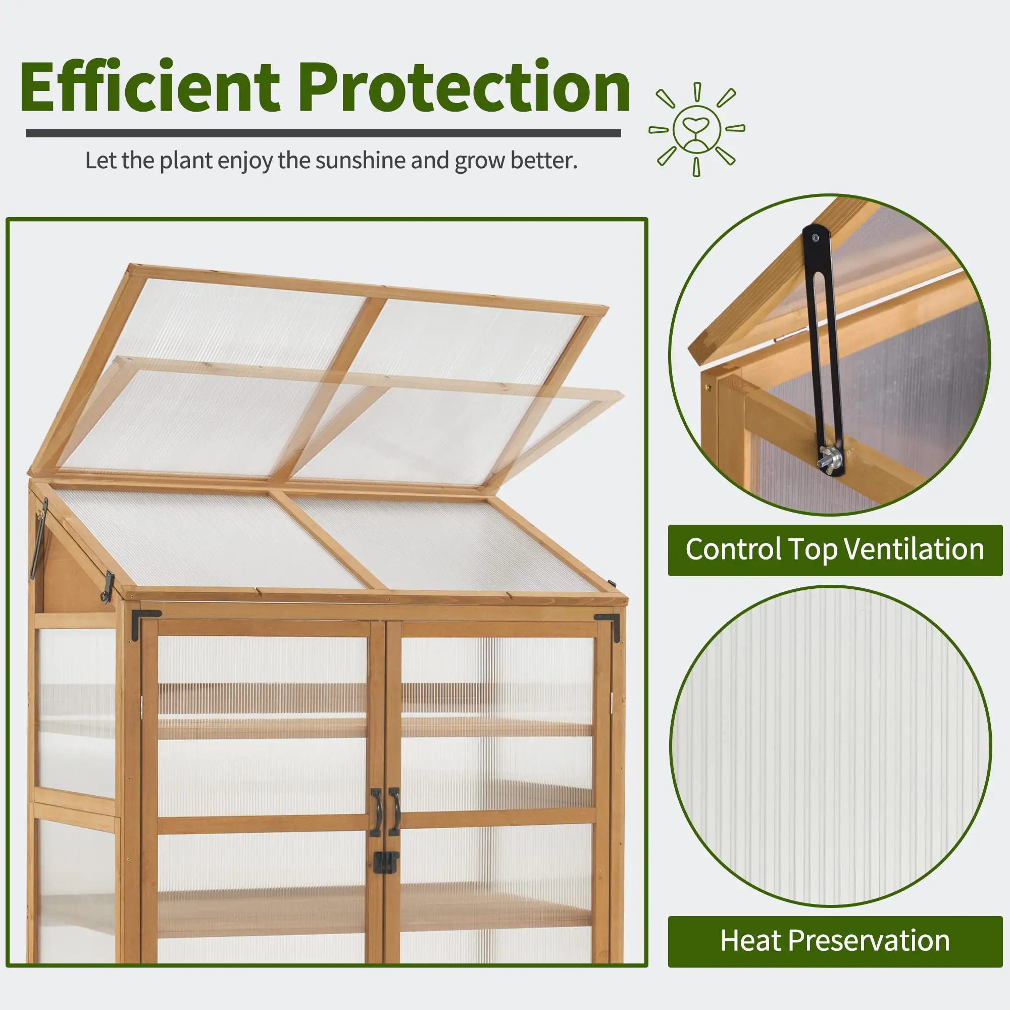 Cold Frame Greenhouse  Large Wooden Greenhouse Cabinet  Garden Cold Frame with Adjustable Shelves for Outdoor