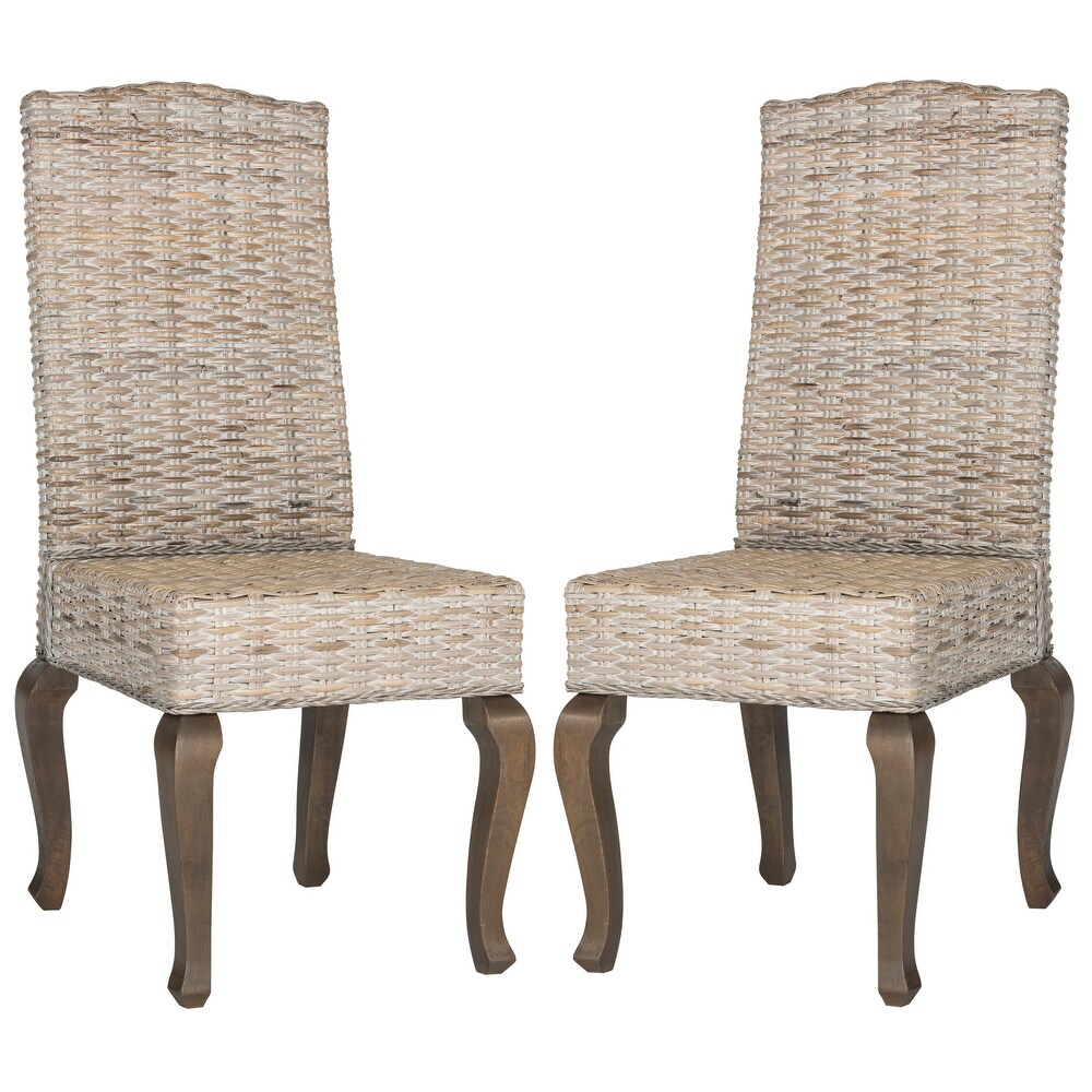 SAFAVIEH Dining Rural Woven Milos White Washed Dining Chairs (Set of 2)