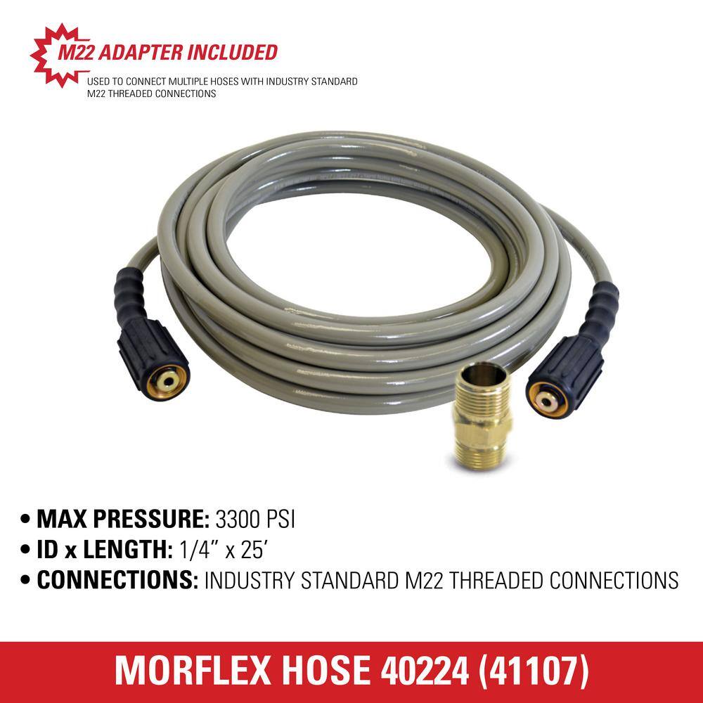 SIMPSON MorFlex 14 in. x 25 ft. ReplacementExtension Hose with M22 Connections for 3300 PSI Cold Water Pressure Washers 40224