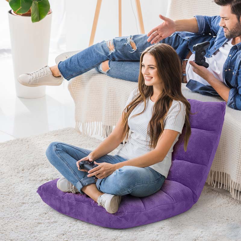 Memory Foam Floor Chair, 14-Position Adjustable Folding Gaming Sofa Chair with Back Support, Chaise Lounge Sleeper Bed Couch Recliner