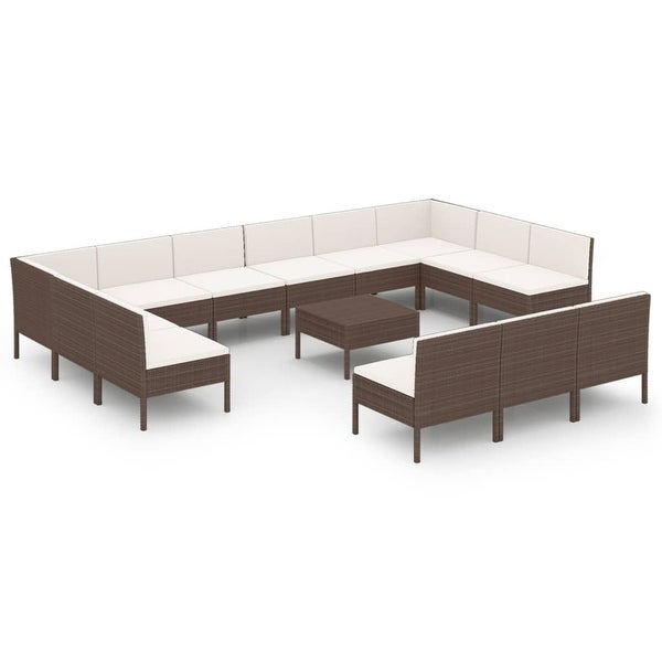 14 Piece Patio Lounge Set with Cushions Poly Rattan Brown